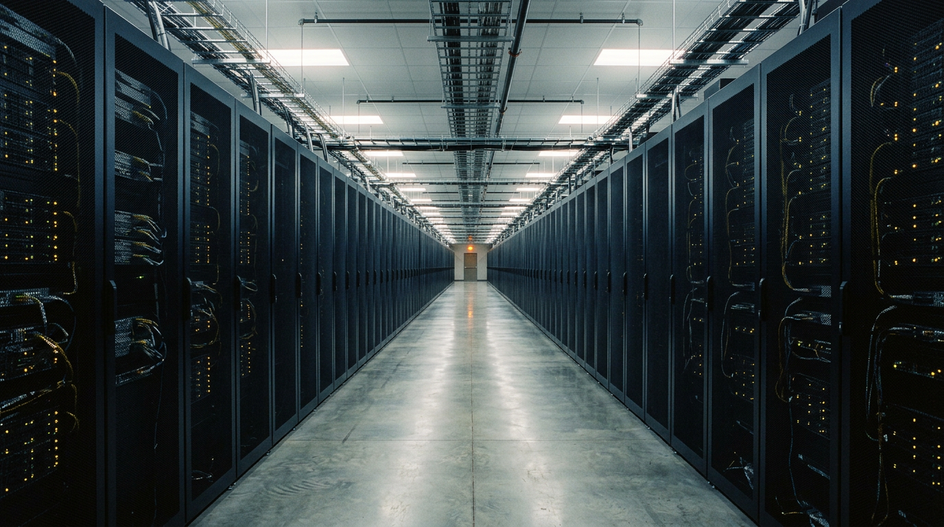 Interior corridor of a hyperscale data center