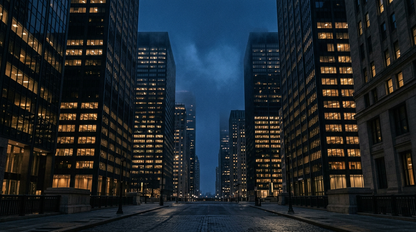 Downtown financial district skyline at blue hour